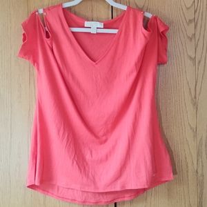 Michael Kors Cutout Sleeves Coral Shirt